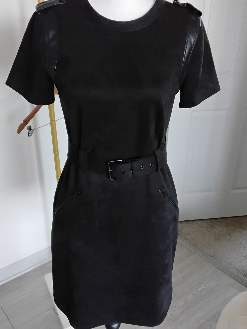 Calvin Klein Black Short-Sleeve Belted Sheath Dress